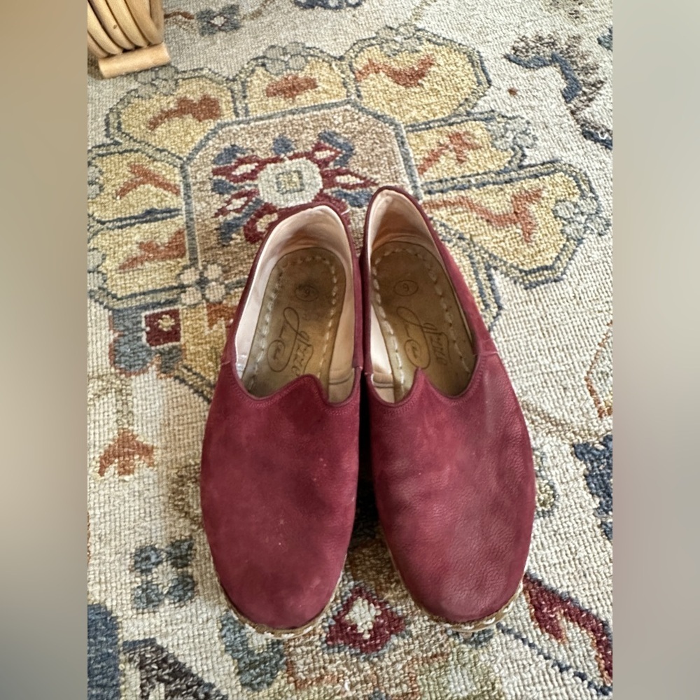 Maroon Suede Handmade Loafer Flats Slip On sz 9